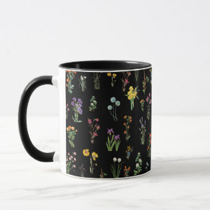 Wildblomme Black Botanical Blommigt Mugg