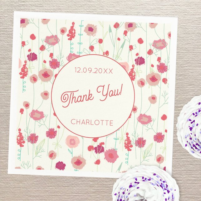 Wildblomme Blommigt Tack Namn Pappersservett (Wildflower personalized custom text party paper napkins)