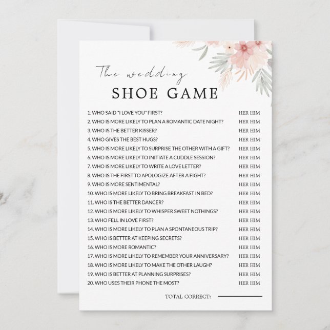 Wildblomme Bröllop Shoe Gam Template Inbjudningar (Framsida)