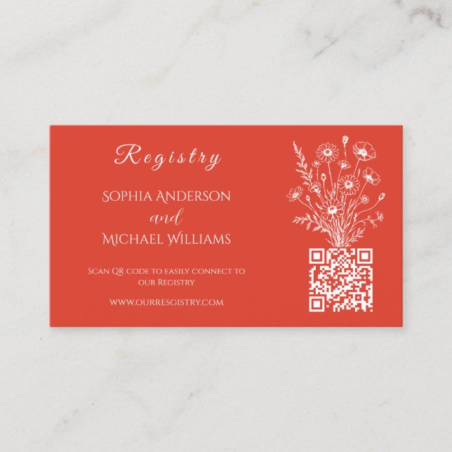 Wildblomme Elegance-Registry och Honeymoon Fund- Visitkort (Framsida)