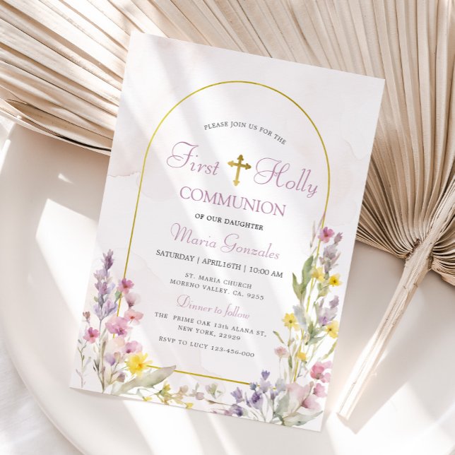 Wildblomme First Heliga Communion Inbjudningar (Skapare uppladdad)