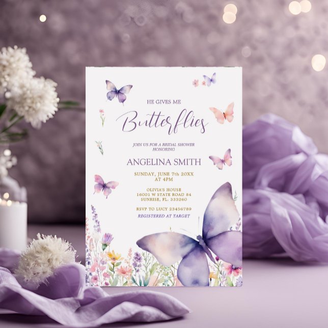 Wildblomme Ge Me Butterflies Möhippa Inbjudningar (Skapare uppladdad)