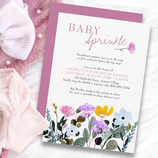 Wildblomme Gräsmatta Söt Baby Sprinkle Inbjudningar (Baby Sprinkle Invitation with personalized poem)