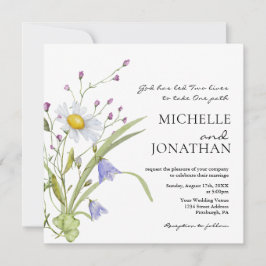 Wildblomme Greenery Blommigt Christian Bröllop Inbjudningar