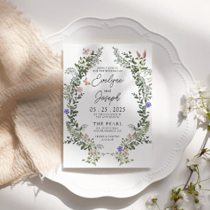 Wildblomme Greenery Whimsical Wandan Bröllop Inbjudningar