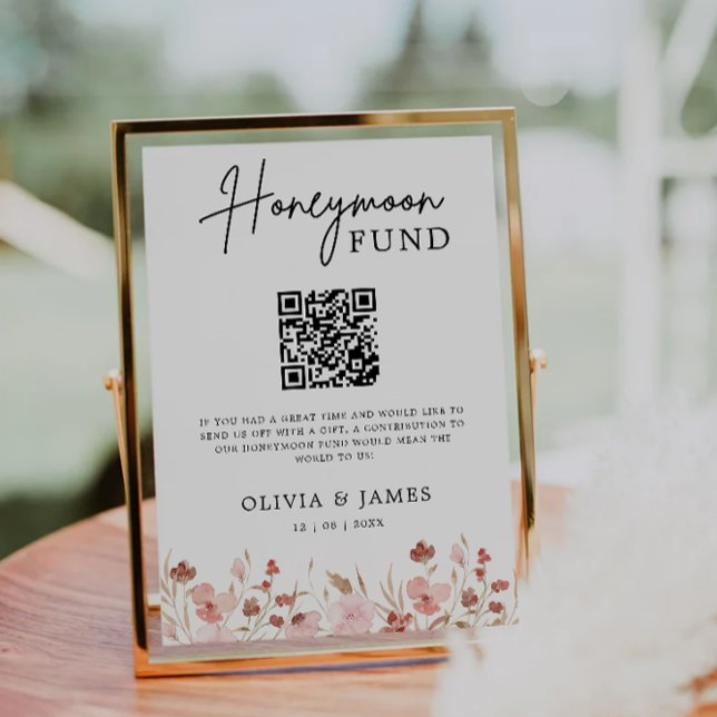 Wildblomme Honeymoon Fund QR Code Sign, Bröllop Inbjudningar (Wildflower Honeymoon Fund QR Code Sign, Wedding Invitation)