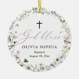 Wildblomme Lila Girl Girl Photo Baptism Ornament