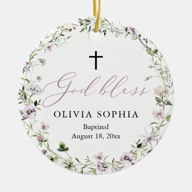 Wildblomme Lila Girl Girl Photo Baptism Ornament (Framsidan)