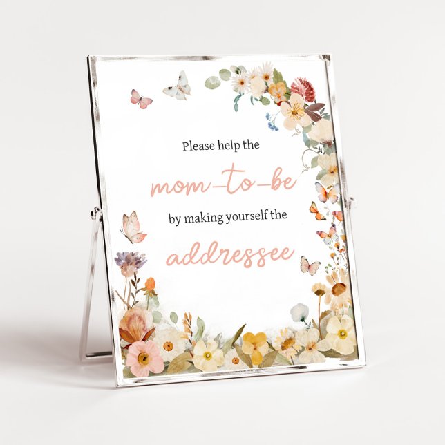 Wildblomme Little Butterfly Kuvert Station Poster (Little Butterfly Wildflower Baby Shower Envelope Station Sign)