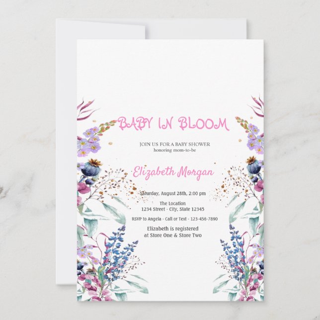 Wildblomme Meadow Baby i Bloom Baby Shower Inbjudningar (Framsida)