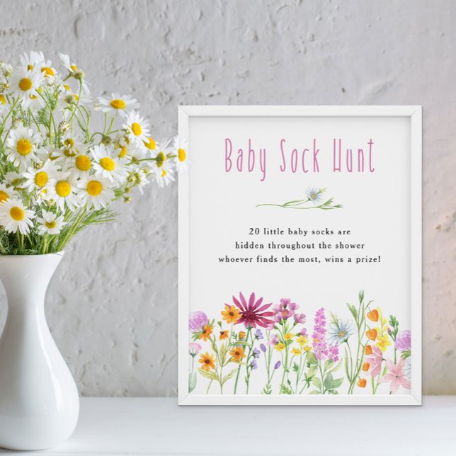 Wildblomme Meadow Baby Sock Hunt Baby Shower Game Poster (Sock Hunt baby shower game from my Wildflower Meadow Collection - order printed or as a digital file)
