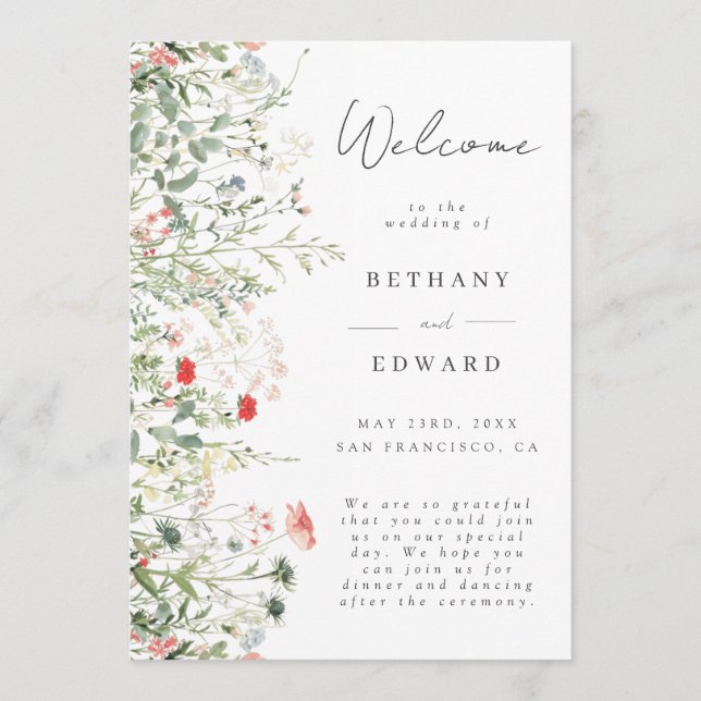 Wildblomme Meadow Bröllop Program (Framsida)