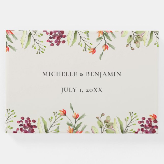 Wildblomme Meadow Ecru Bröllop Gästböcker (Framsida)