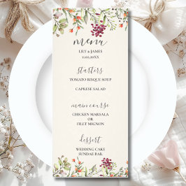 Wildblomme Meadow Ecru Bröllop Menu Reklamkort