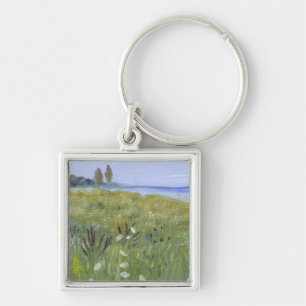 Wildblomme Meadow Fyrkantig Silverfärgad Nyckelring