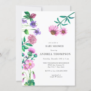 Wildblomme Meadow Prairie Lila Baby Shower Inbjudningar