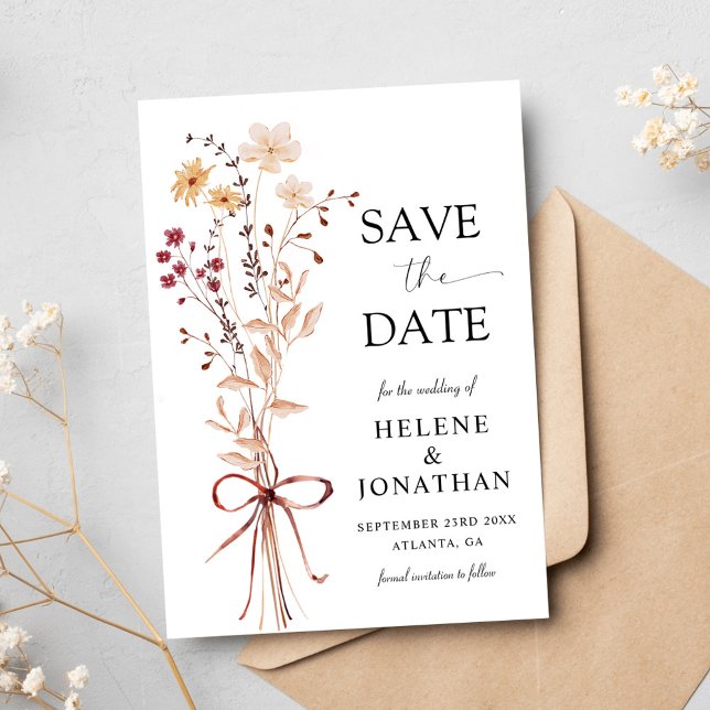 Wildblomme Modern Elegant Blommigt Bröllop Spara Datumet (Wildflower Modern Elegant Floral Wedding Save The Date)