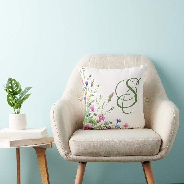 Wildblomme Modern Elegant Monogram Kudde (Stol)