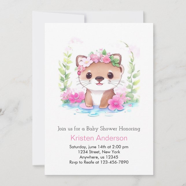 Wildblomme Otter Whimsical Girl Baby Shower Inbjudningar (Framsida)