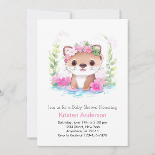 Wildblomme Otter Whimsical Girl Baby Shower Inbjudningar