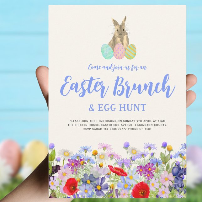 Wildblomme Påskhare Brunch och Egg Hunt Inbjudningar (Easter brunch and egg hunt boho wildflower bunny invitation )