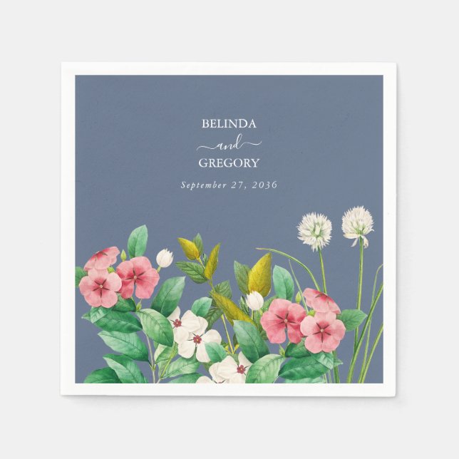 Wildblomme Periwinkle Dusty Blue Bröllop Pappersservett (Framsidan)