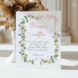 Wildblomme Rosa Bow Baby Shower Diaper Raffle Poster
