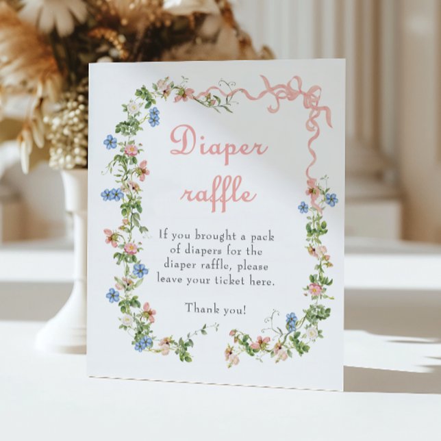 Wildblomme Rosa Bow Baby Shower Diaper Raffle Poster (Skapare uppladdad)