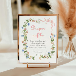 Wildblomme Rosa Bow Baby Shower Diaper Raffle Poster