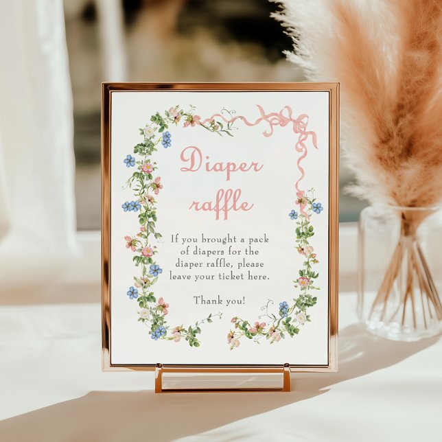 Wildblomme Rosa Bow Baby Shower Diaper Raffle Poster (Skapare uppladdad)