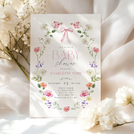 Wildblomme rosa Bow Elegant Baby Shower Inbjudningar