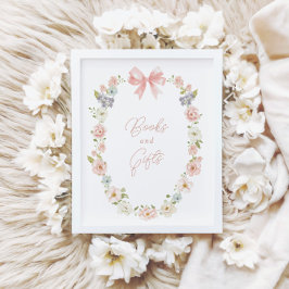 Wildblomme Rosa Bow Flicka Bokar & Gifts Sign Poster