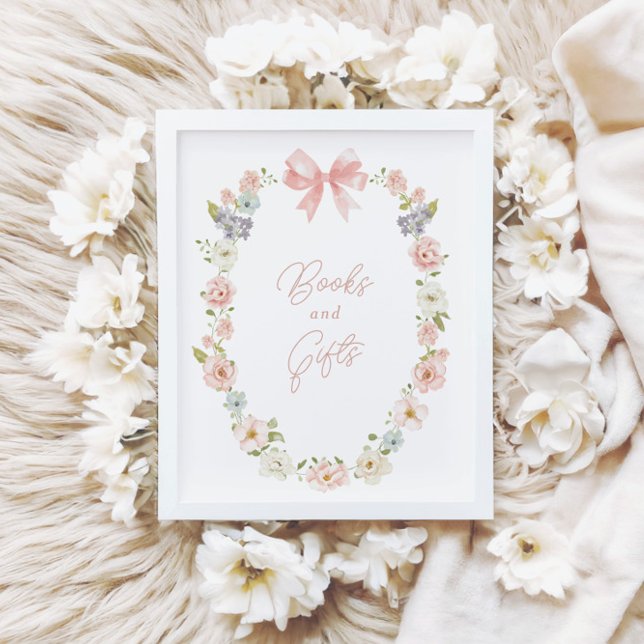 Wildblomme Rosa Bow Flicka Bokar & Gifts Sign Poster (Skapare uppladdad)