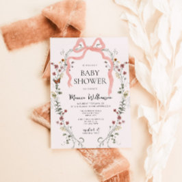 Wildblomme Rosa Bow Girl Baby Shower Inbjudningar