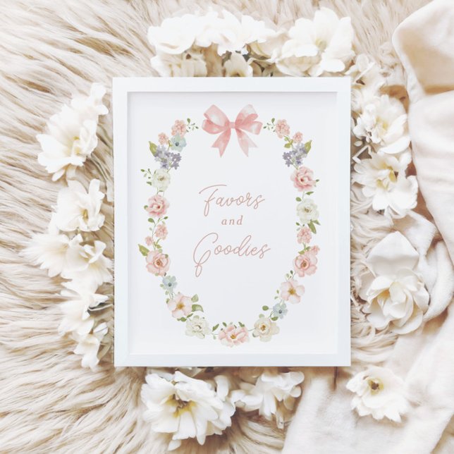 Wildblomme Rosa Bow Girls Favors & Goodies Sign Poster (Skapare uppladdad)