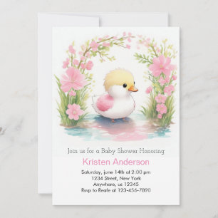 Wildblomme Rosa Duckling Girl Baby Shower Inbjudningar