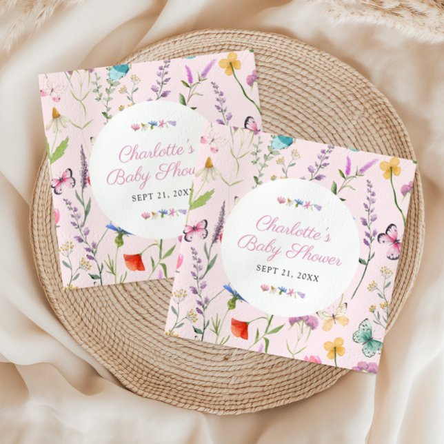 Wildblomme Rosa Girl Baby Shower Anpassningsbar Pappersservett (Skapare uppladdad)