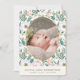 Wildblomme Rosa Girl Photo Birth Announcement Inbjudningar