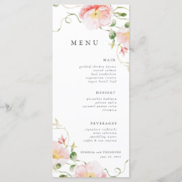 Wildblomme Rosa Watercolor Elegant bröllop Meny