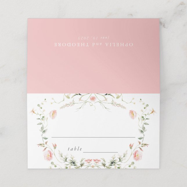 Wildblomme Rosa Watercolor Elegant bröllop Placeringskort (Utvändigt utvikt)