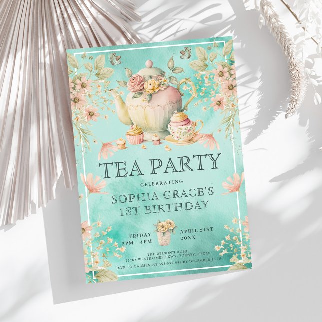 Wildblomme Tea Party Birthday-inbjudan Inbjudningar (Skapare uppladdad)