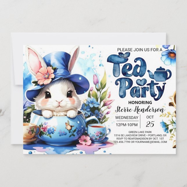 Wildblomme Tea Party Boy Shower Inbjudningar (Framsida)