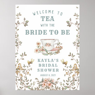 Wildblomme Tea Party Shower Välkommen Poster 24x32