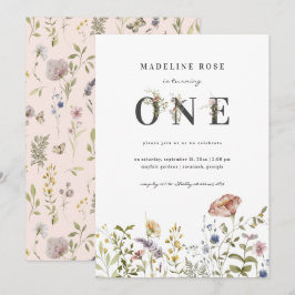 Wildblomme Theme Girl 1st Birthday Inbjudningar