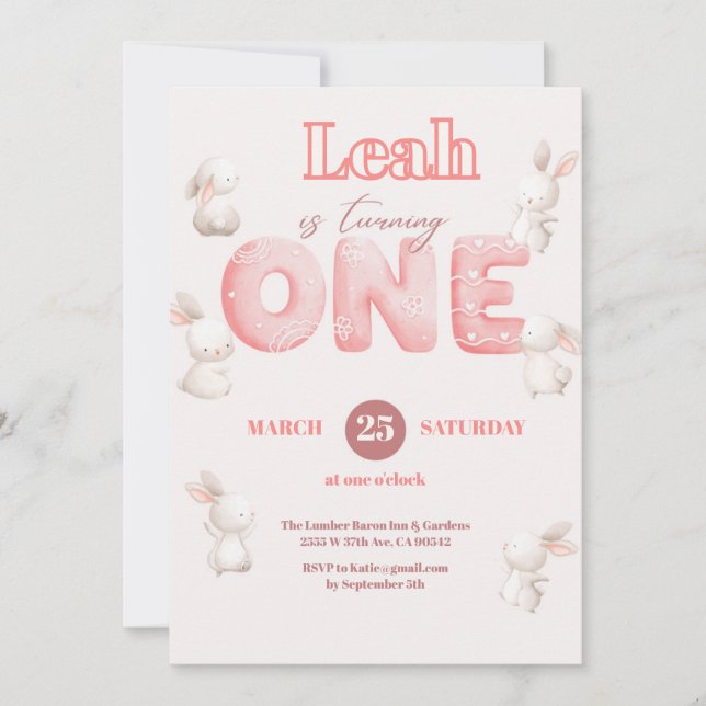 Wildblomme Theme Girl 1st Birthday Inbjudningar (Framsida)