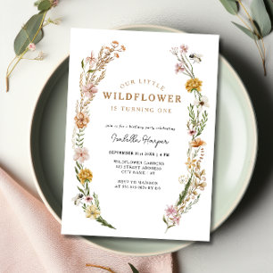 Wildblomme Theme Girl 1st Birthday Inbjudningar