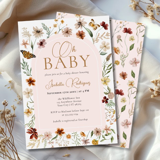 Wildblomme Theme Girl Baby Shower Inbjudningar (wildflower baby shower invitation)