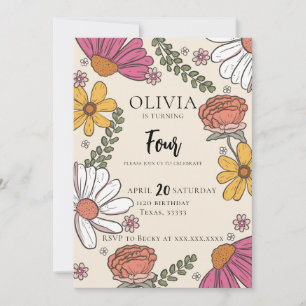 Wildblomme Theme Girl Birthday Inbjudningar