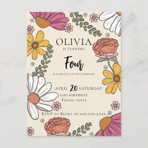Wildblomme Theme Girl Birthday Vykort