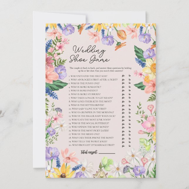 Wildblomme Vår bröllop Shoe Game Card Inbjudningar (Framsida)